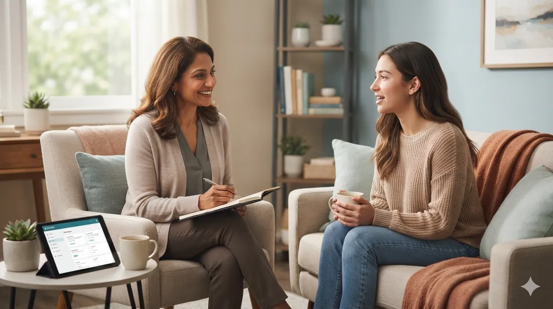 A therapist and client in session after intake was completed digitally
